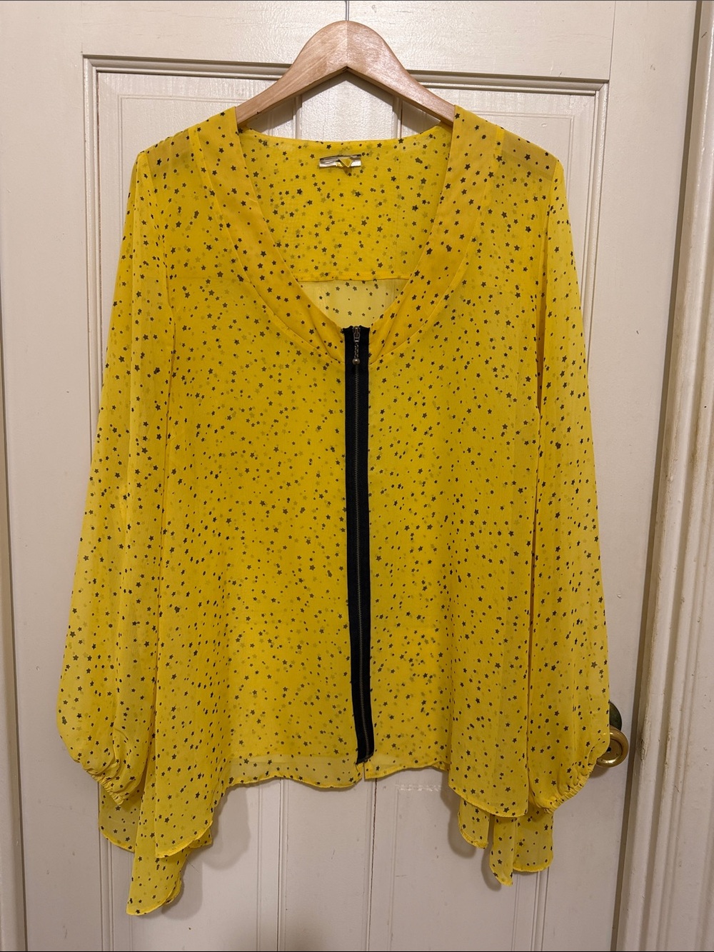 SIMPLY BE X JOE BROWN Sheer Star Yellow Printed Zip-Front Women's Top